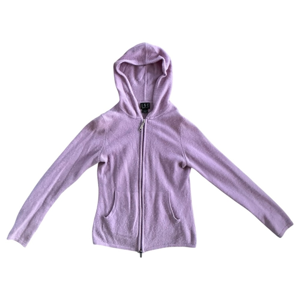 Lavender Hooded Cashmere Zip-Up Sweater